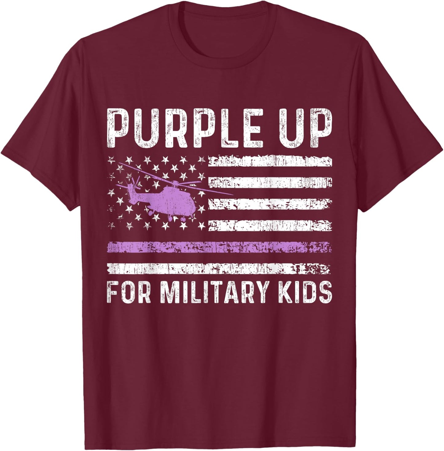 Purple Up For Military Kids - Month Military Child USA Flag T-Shirt - T-Shirt | Maroon