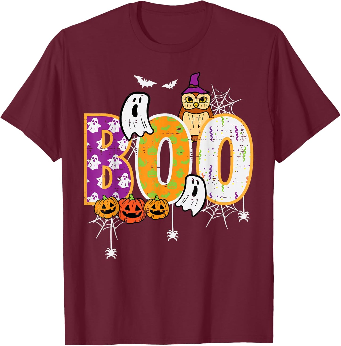 Halloween Boo Owl Cute Costume Boys Girls Kids Women Men T-Shirt - T-Shirt | Maroon