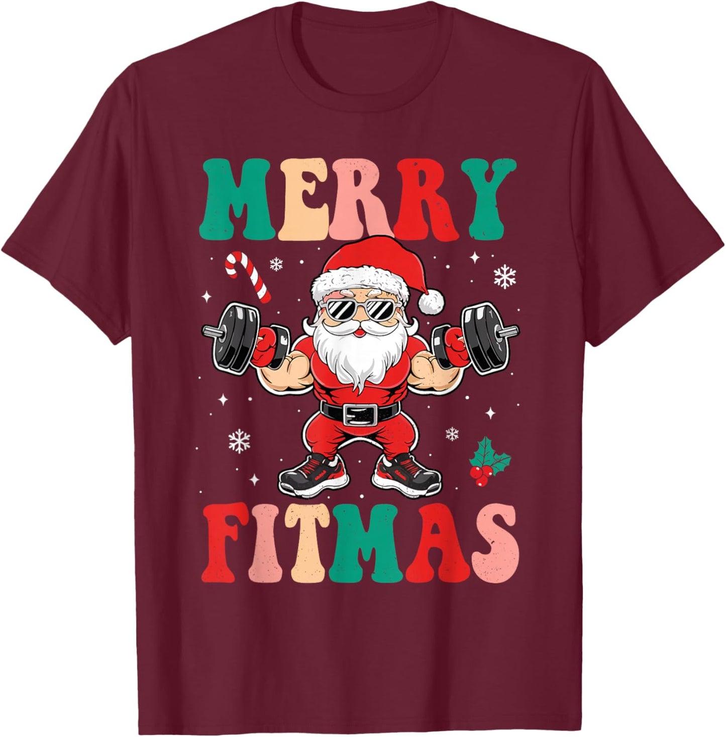 Christmas Santa Xmas Fitness Merry Fitmas Men Women T-Shirt - T-Shirt | Maroon