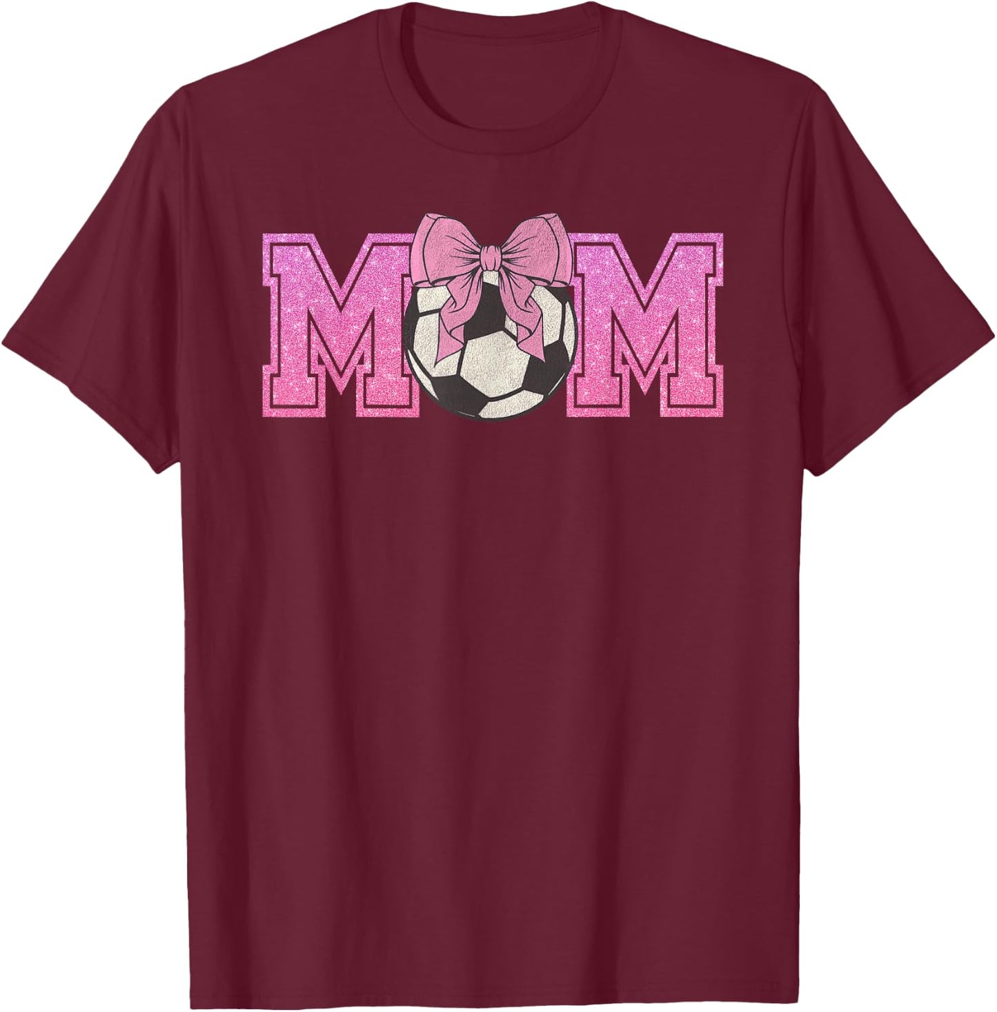 Soccer Mom Coquette Pink Bow Mothers Day Football Mama T-Shirt - T-Shirt | Maroon