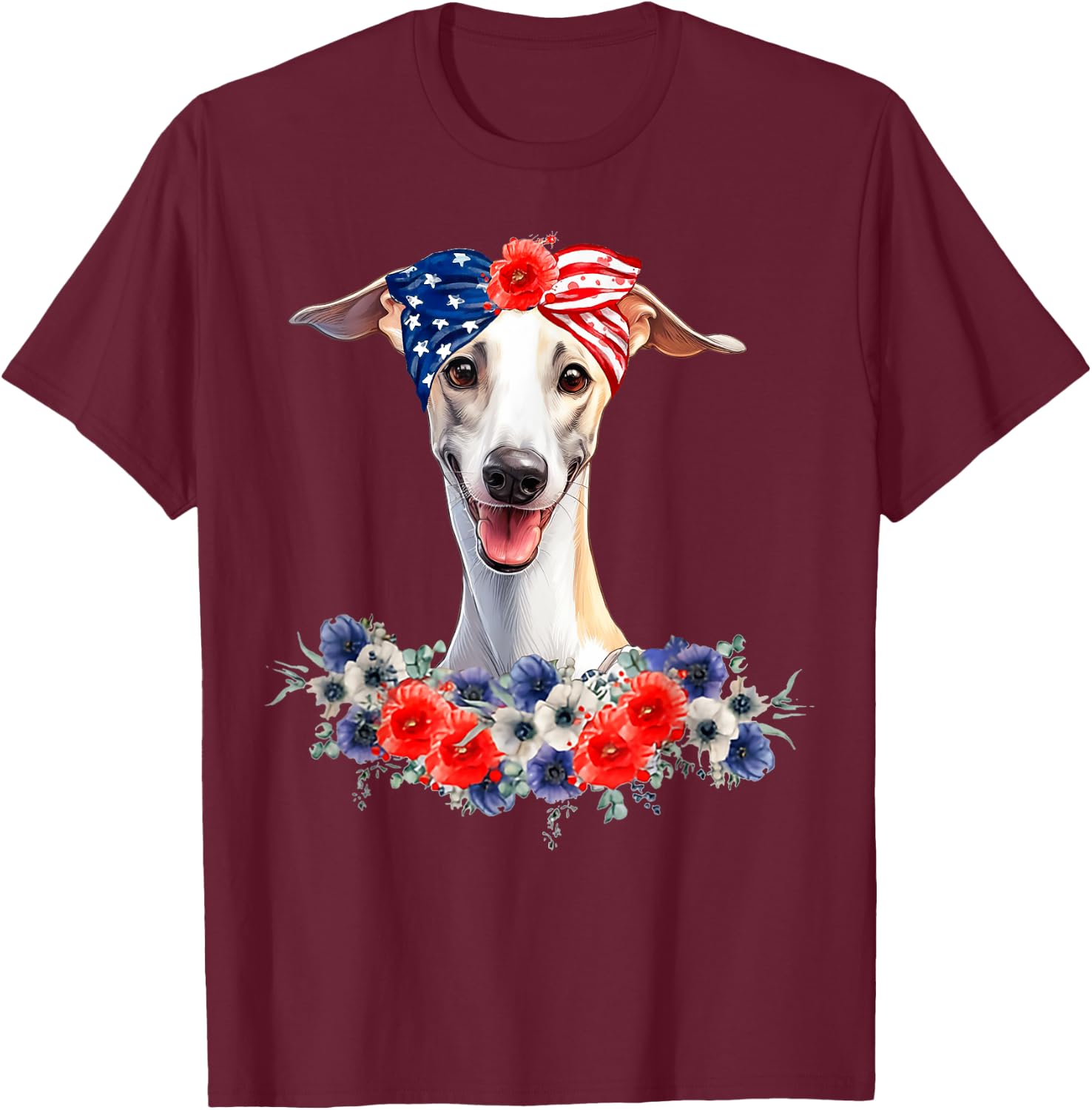 Whippet Dog Bandana American Flag 4th Of July T-Shirt - T-Shirt | Maroon