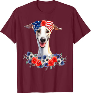 Whippet Dog Bandana American Flag 4th Of July T-Shirt - T-Shirt | Maroon