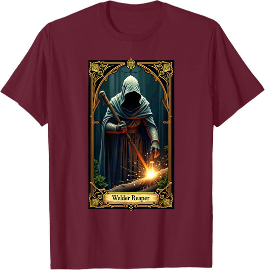 Halloween Tarot Card Skeleton Welding Welder Reaper T-Shirt - T-Shirt | Maroon
