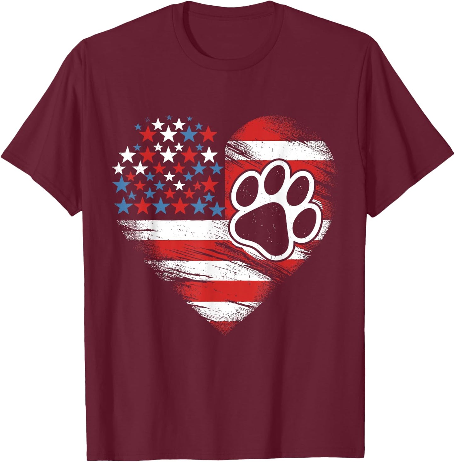 American Flag Dog and Cat Paw Patriotic 4th of July T-Shirt - T-Shirt | Maroon