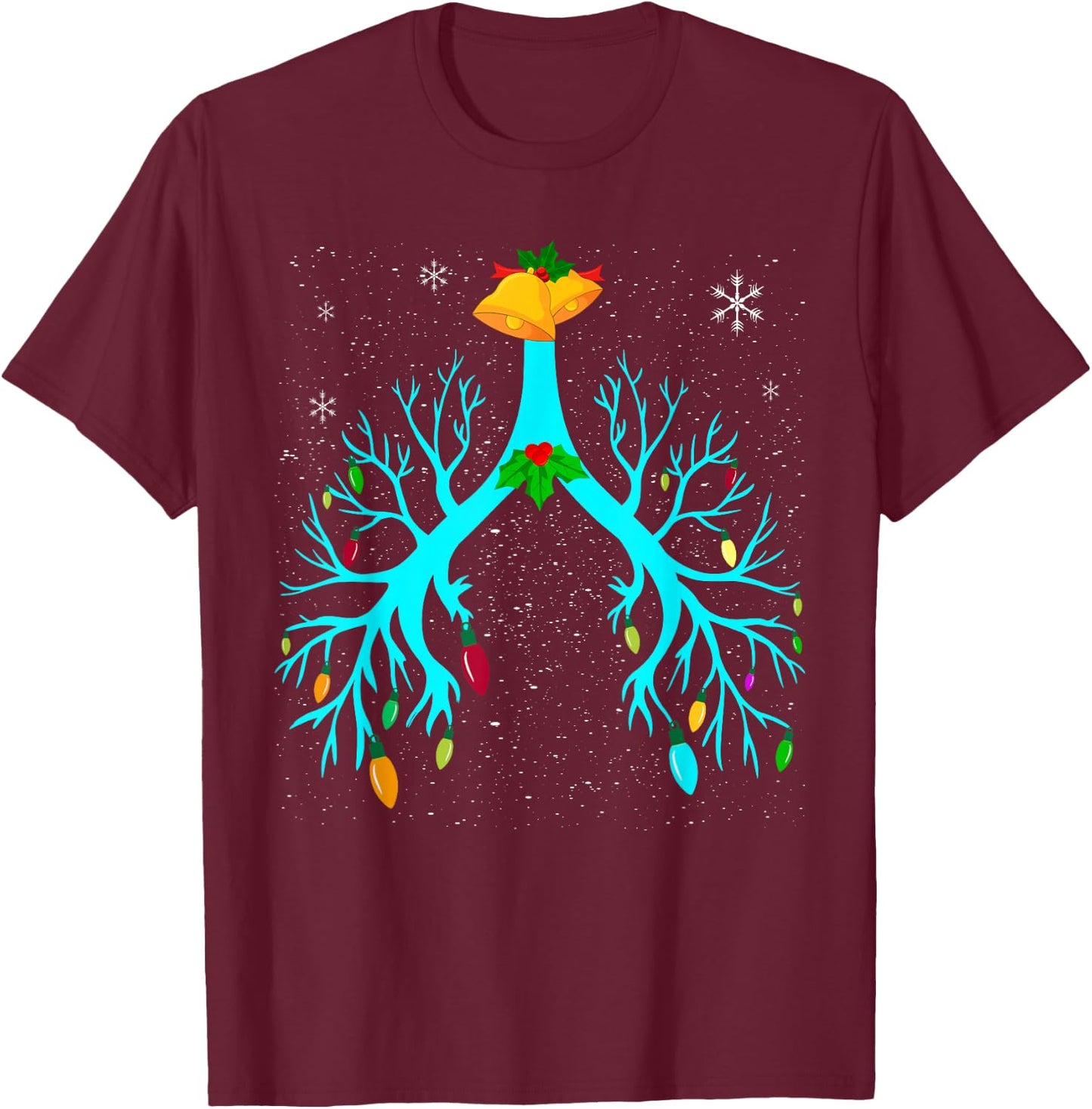 Respiratory Therapy Lung Christmas Xmas Light Ornament T-Shirt - T-Shirt | Maroon