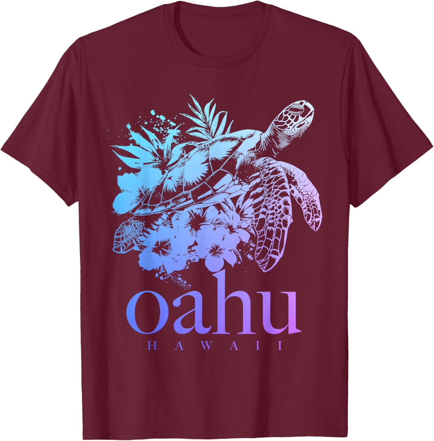 Oahu Hawaii Sea Turtle Hawaiian Surfer Souvenir T-Shirt - T-Shirt | Maroon