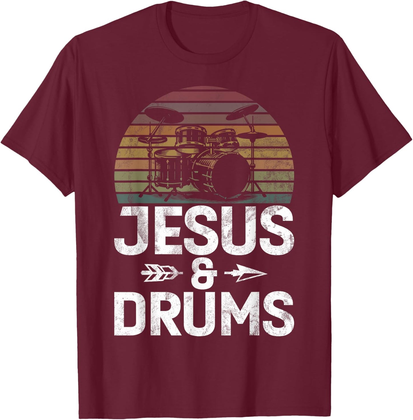 Christian Drummer Jesus Drums Drumsticks Faith Worship T-Shirt - T-Shirt | Maroon