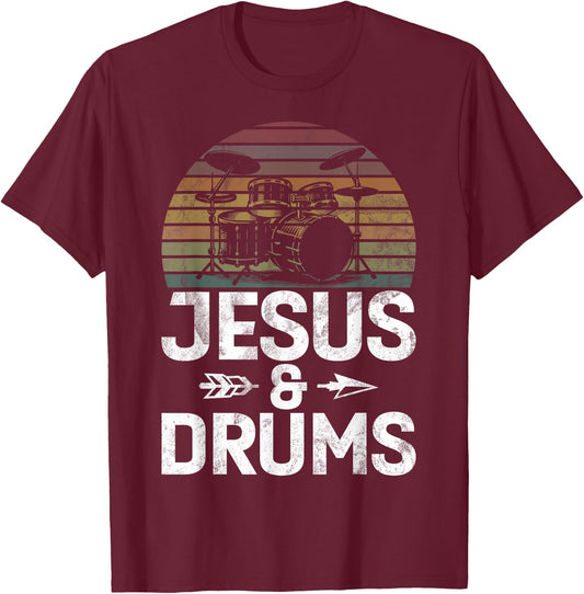 Christian Drummer Jesus Drums Drumsticks Faith Worship T-Shirt - T-Shirt | Maroon