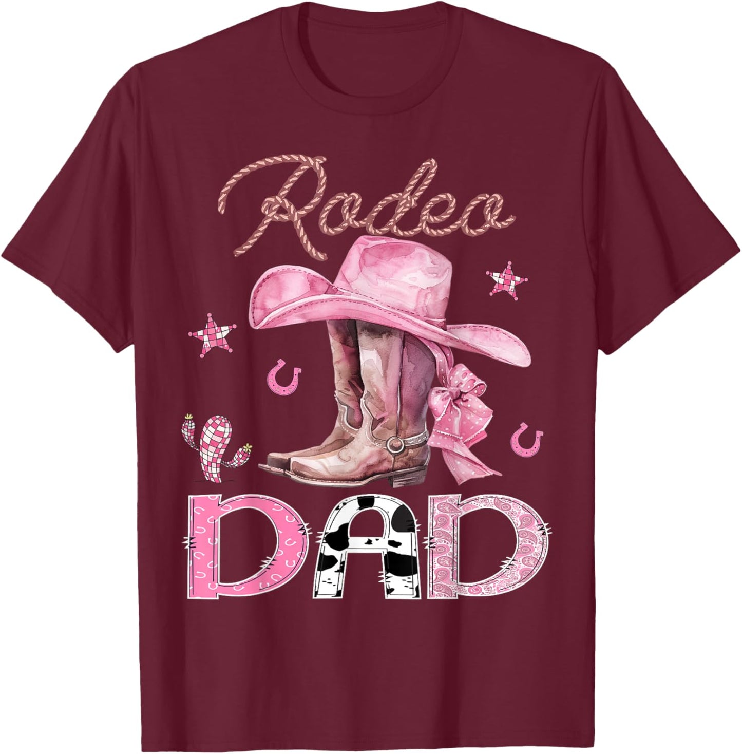 Rodeo Dad Pink Boots Coquette CowGirl Birthday Party T-Shirt - T-Shirt | Maroon