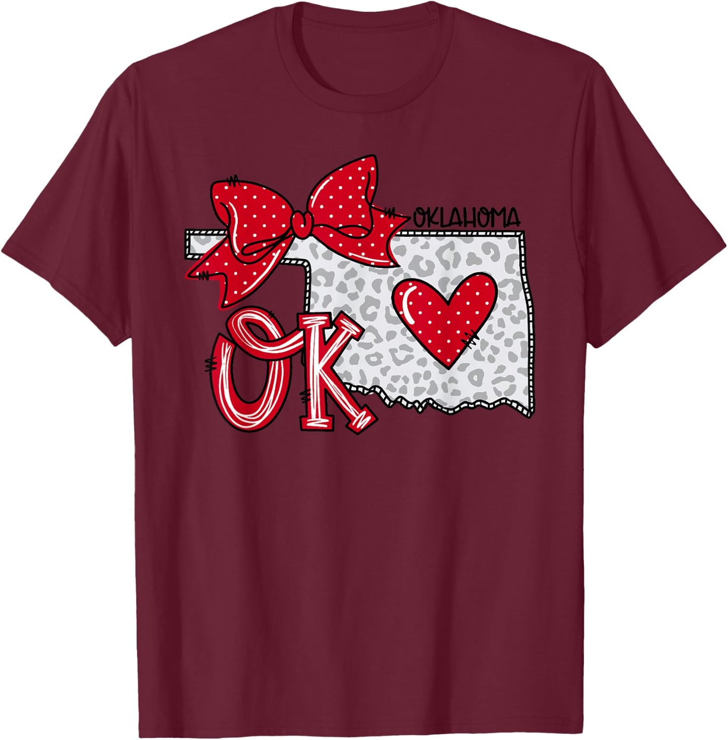 Oklahoma Heart State Map Women Girl Kids Coquette Bow T-Shirt - T-Shirt | Maroon