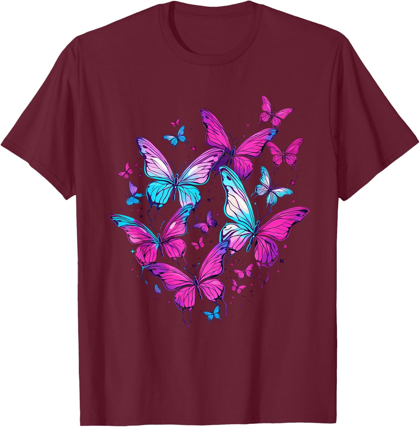Butterfly Aesthetic Pink and Lila Butterflies Nature T-Shirt - T-Shirt | Maroon