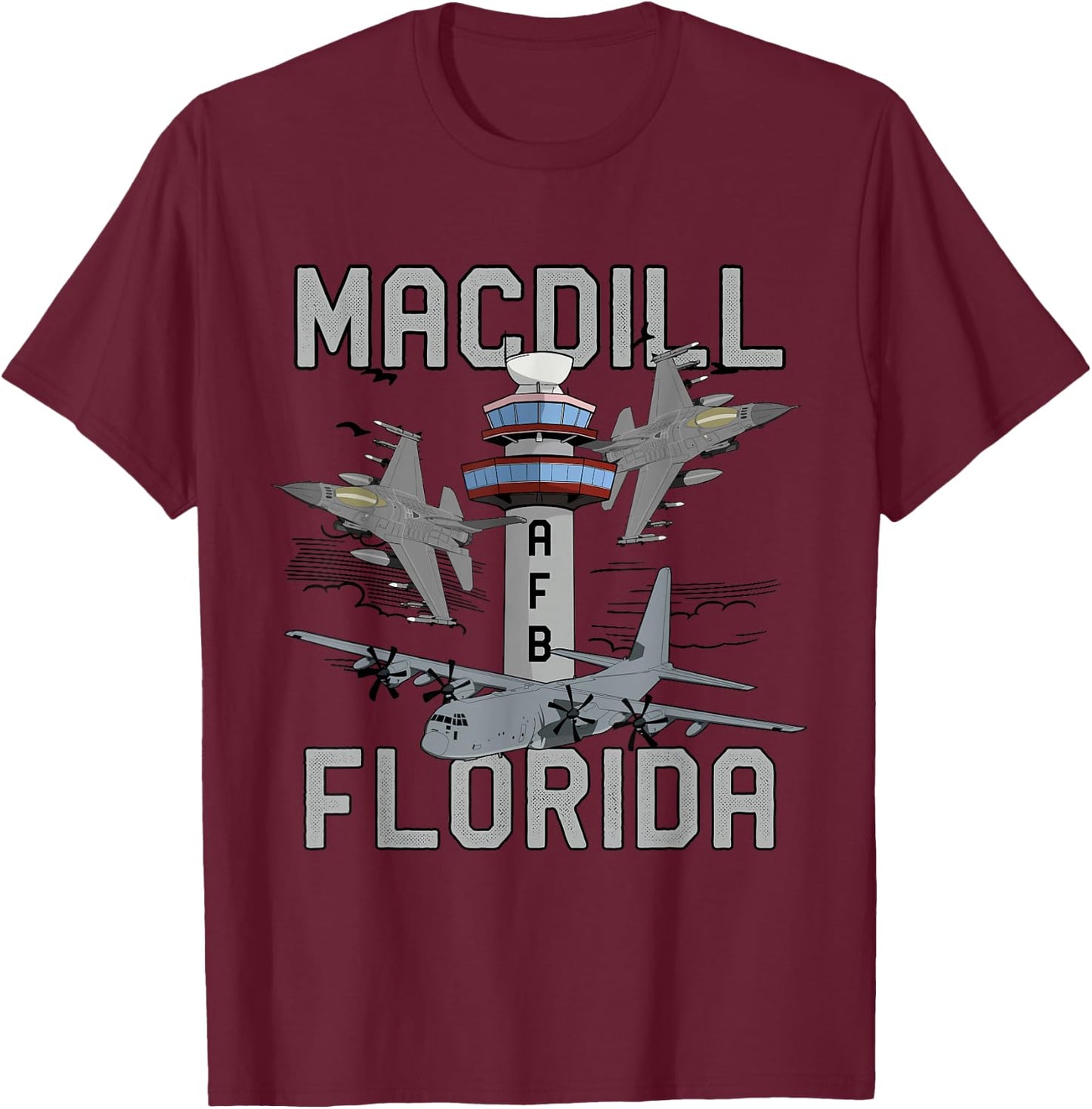 MacDill AFB Florida Air Force Base Fighter Jets Vintage T-Shirt - T-Shirt | Maroon