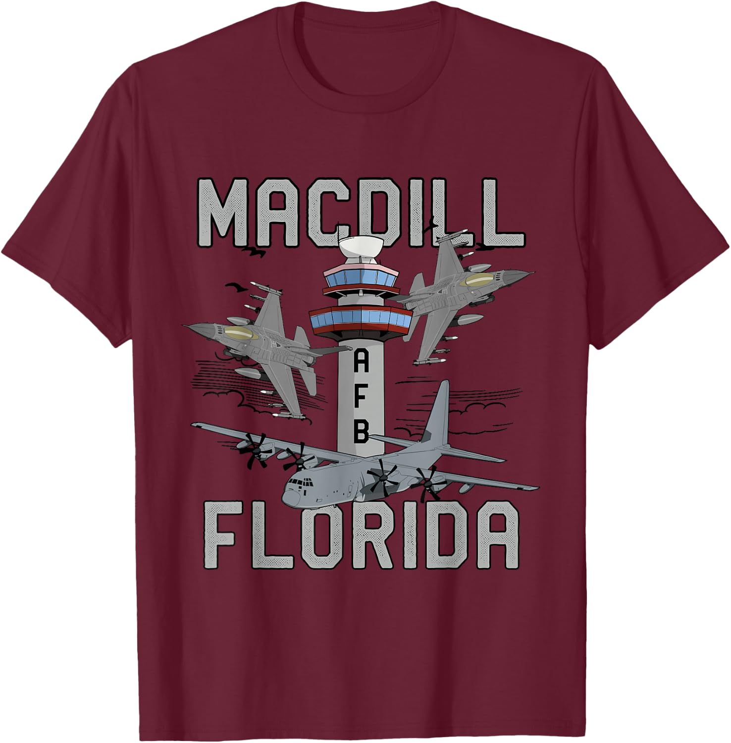 MacDill AFB Florida Air Force Base Fighter Jets Vintage T-Shirt - T-Shirt | Maroon