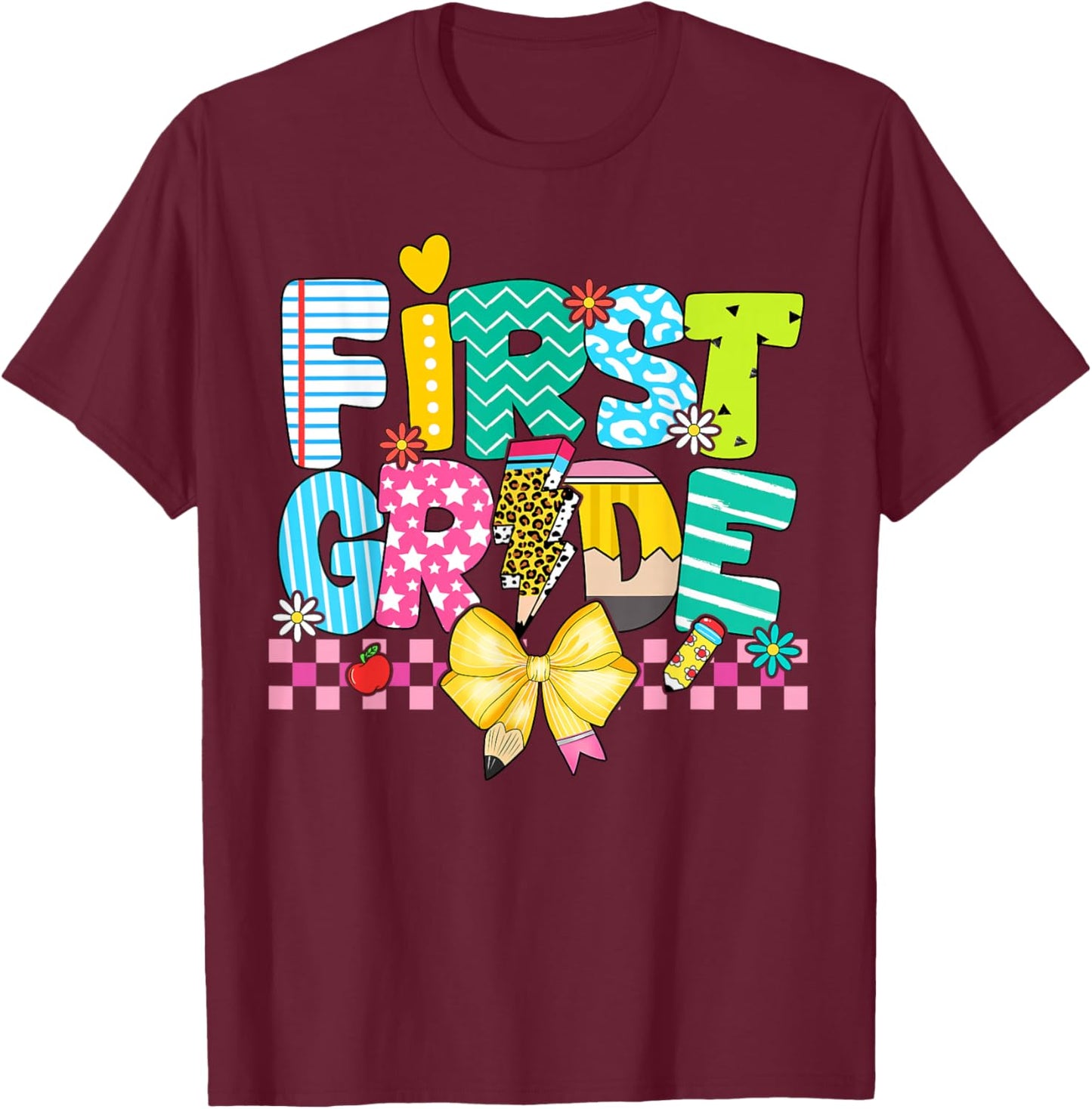 Cute First Grade Teacher 1st Grade Boys Girls Back to School T-Shirt - T-Shirt | Maroon