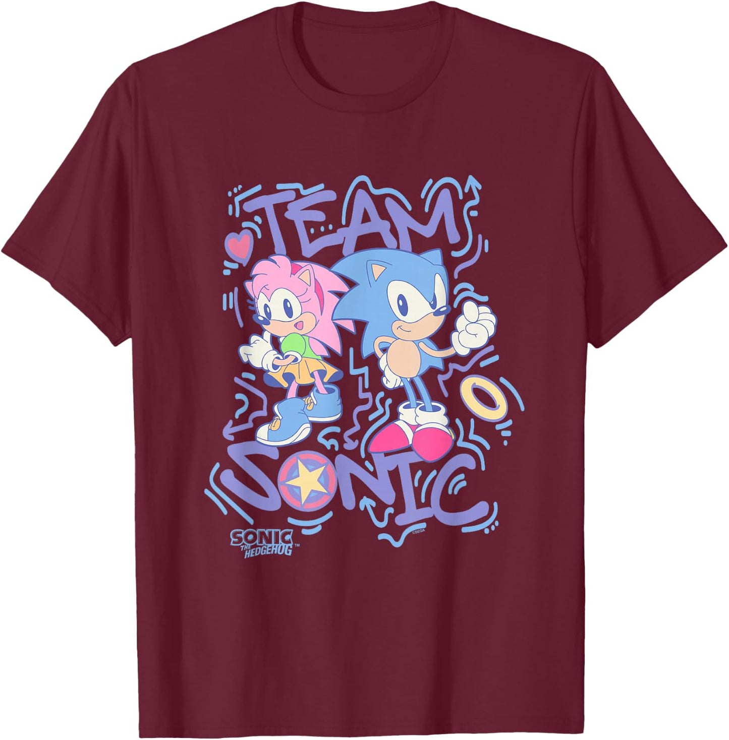 Sonic The Hedgehog Team Sonic Amy Rose Vintage T-Shirt - T-Shirt | Maroon