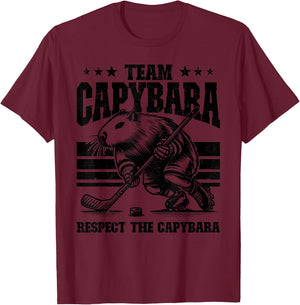 Team Capybara Hockey Funny Retro Capybara Playing Hockey T-Shirt - T-Shirt | Maroon