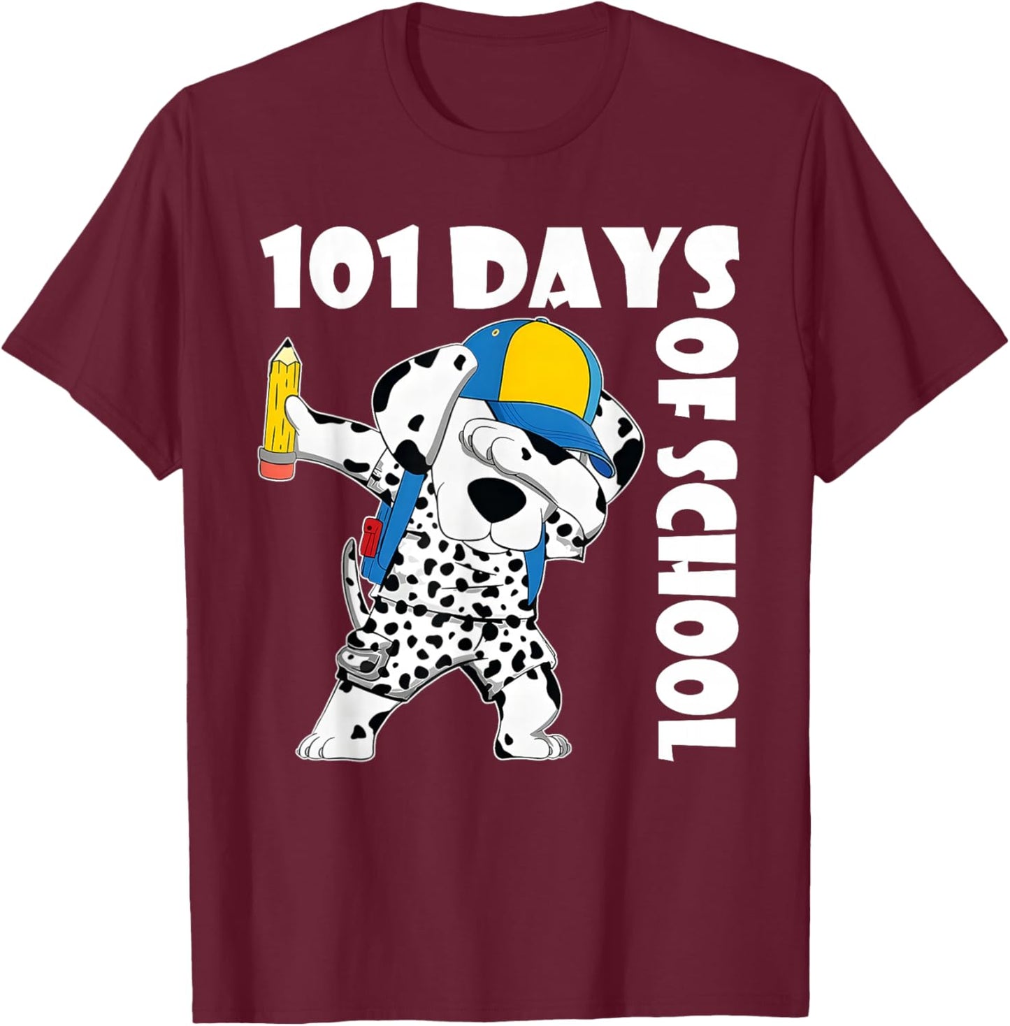 Happy 101 Days School Cute Dog 100 Days Dab Teacher Student T-Shirt - T-Shirt | Maroon