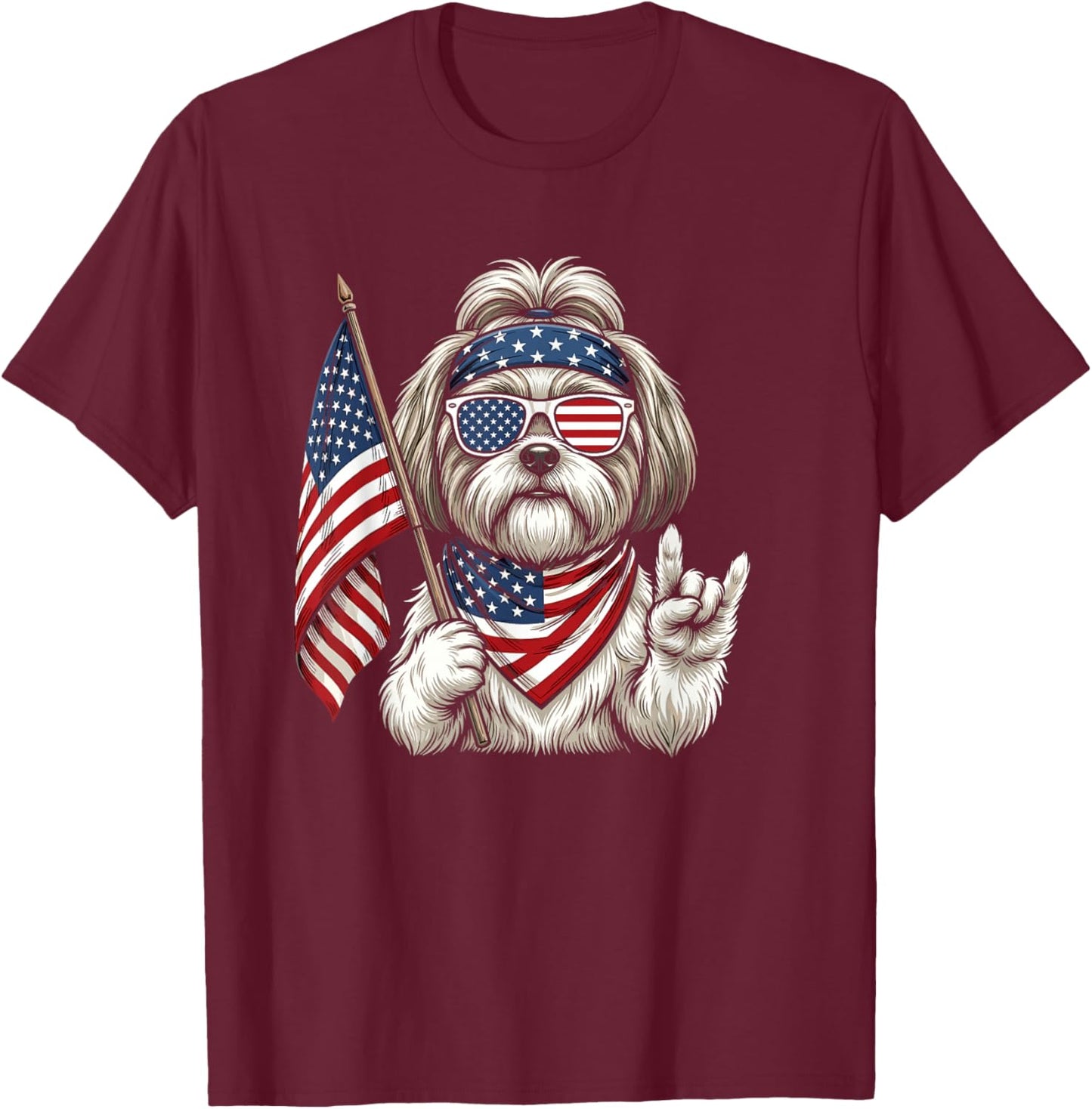 American Flag Shih Tzu 4th of July T-Shirt - T-Shirt | Maroon