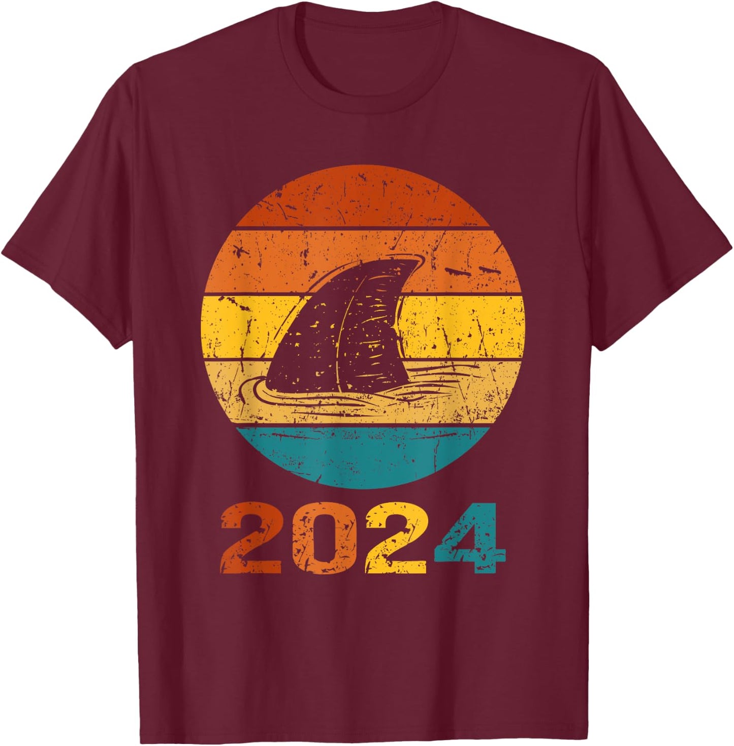 2024 Shark Fin Lover Week Animal Sea Ocean Matching Summer T-Shirt - T-Shirt | Maroon
