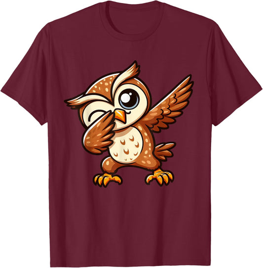 Wise Cool Owl Dabbing Dab Pose T-Shirt - T-Shirt | Maroon
