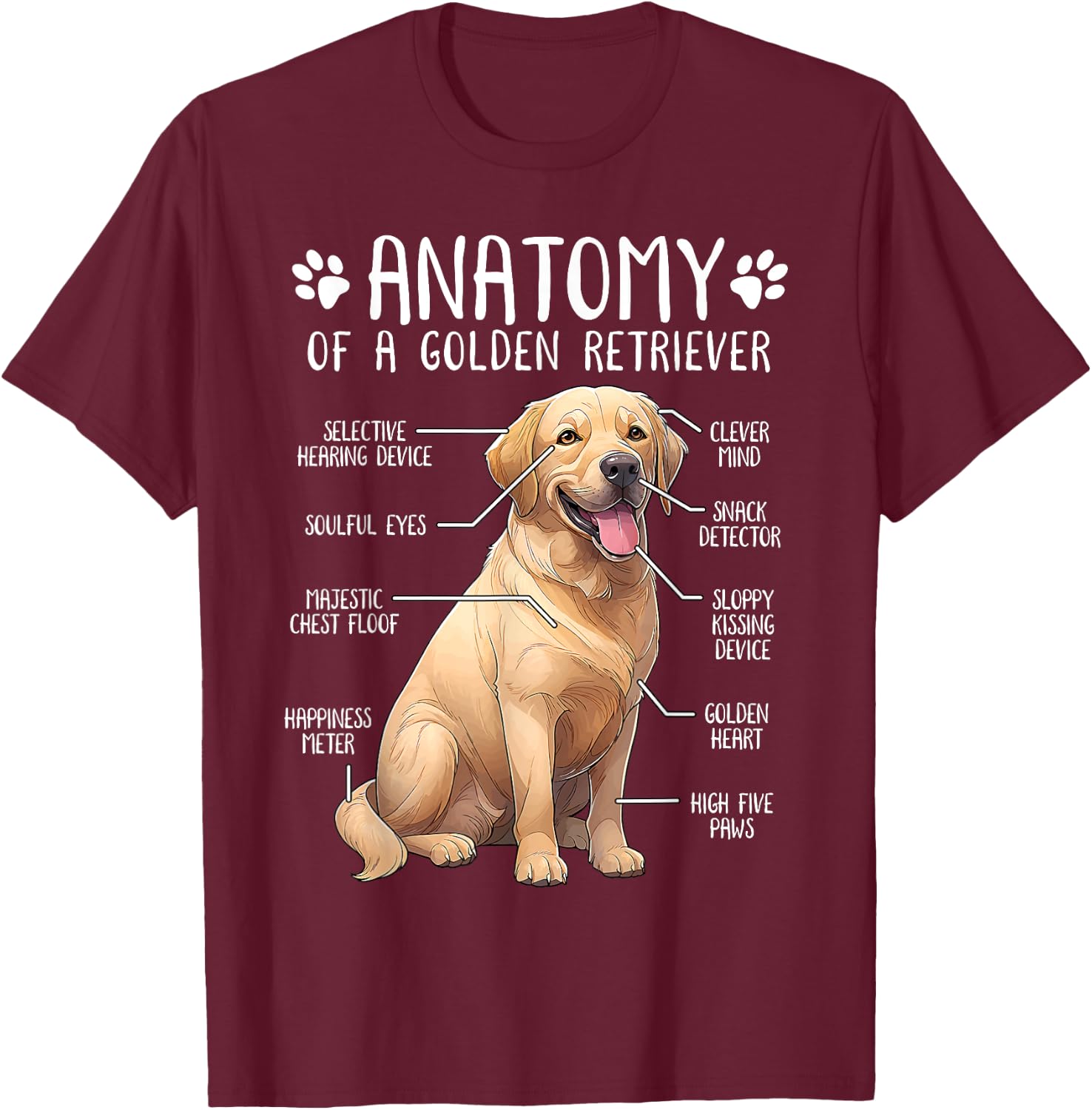 Funny Golden Retriever Anatomy Dog Lover Owner Women Girls Kids T-Shirt - T-Shirt | Maroon