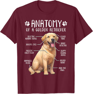 Funny Golden Retriever Anatomy Dog Lover Owner Women Girls Kids T-Shirt - T-Shirt | Maroon
