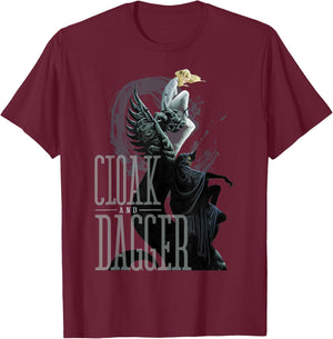 Marvel Cloak & Dagger Dragon Statue Graphic T-Shirt - T-Shirt | Maroon