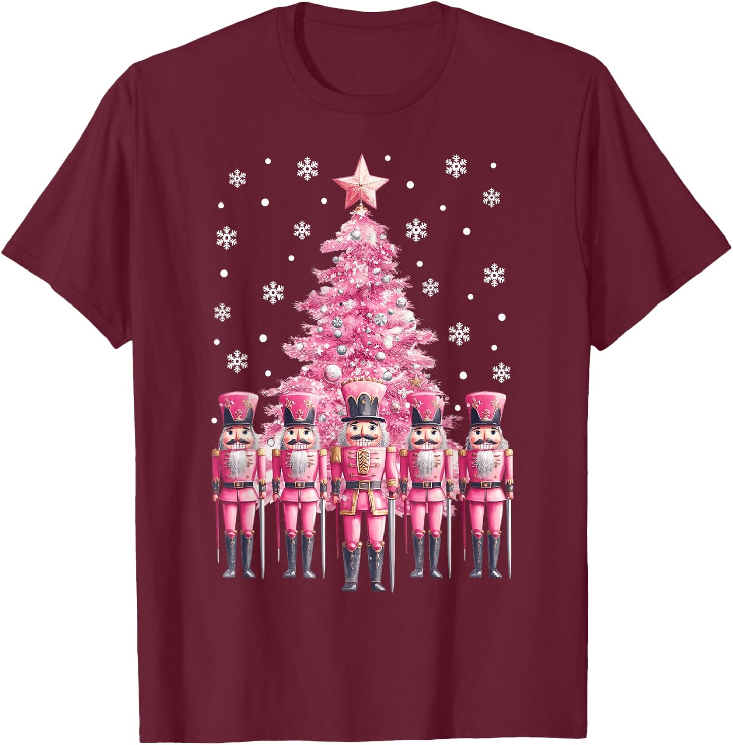 Pink Christmas Nutcracker Christmas Tree Christmas 2024 T-Shirt - T-Shirt | Maroon