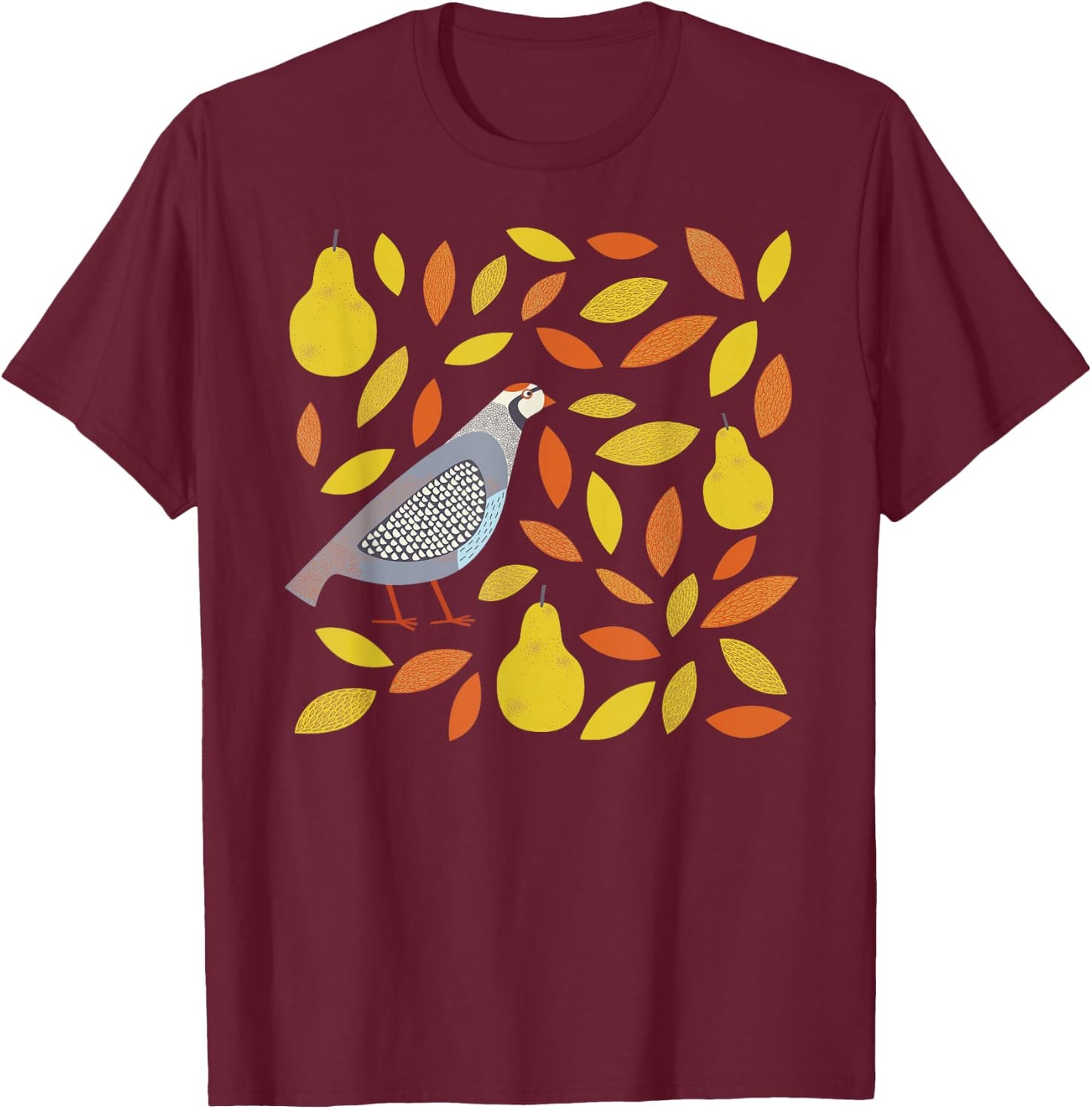 Threadless Nic Squirrell Partridge in A Pear Tree Graphic T-Shirt - T-Shirt | Maroon