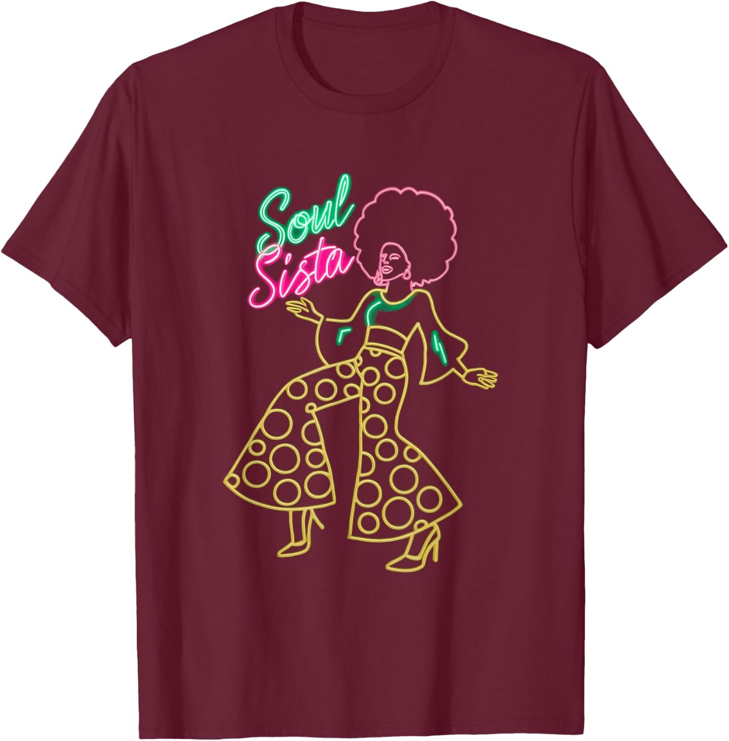 Soul Sista Afro 70s Soul Music Retro Disco Black Funk Lovers T-Shirt - T-Shirt | Maroon