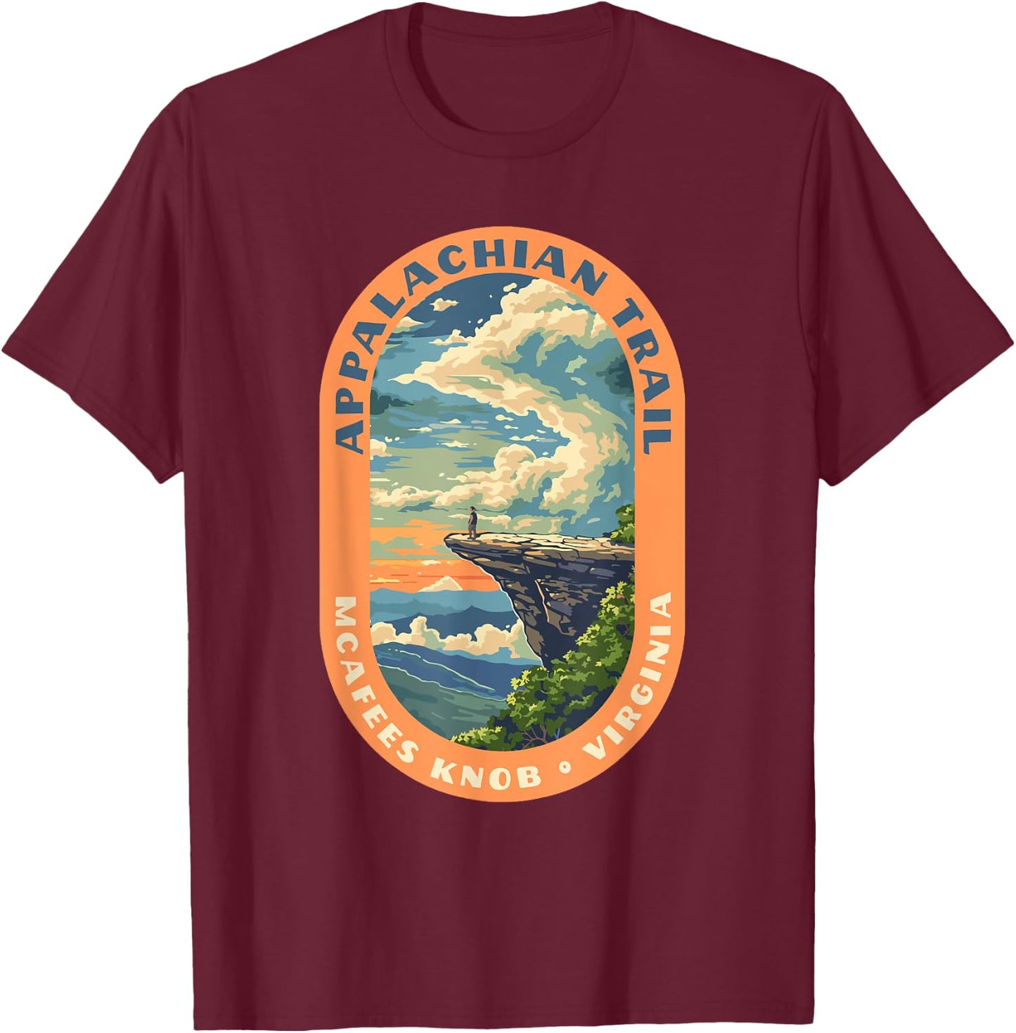 McAfee Knob Virginia Appalachian Trail Roanoke Hiking T-Shirt - T-Shirt | Maroon