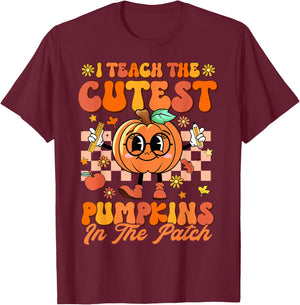 I Teach The Cutest Pumpkins In The Patch Halloween Teacher T-Shirt - T-Shirt | Maroon