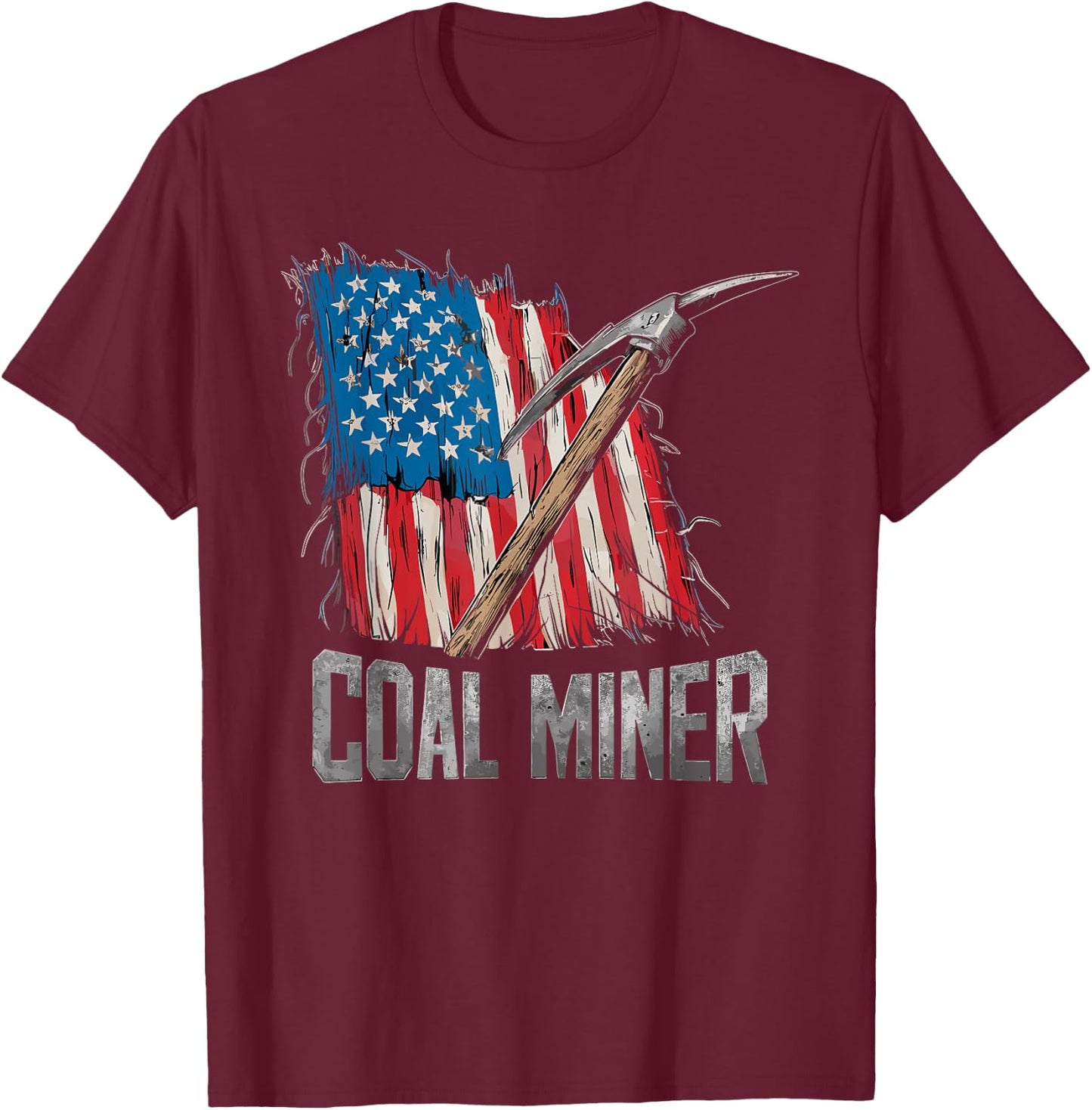 American USA Flag Coal Miner Mining Miners Carbon Coals Mine Men T-Shirt - T-Shirt | Maroon