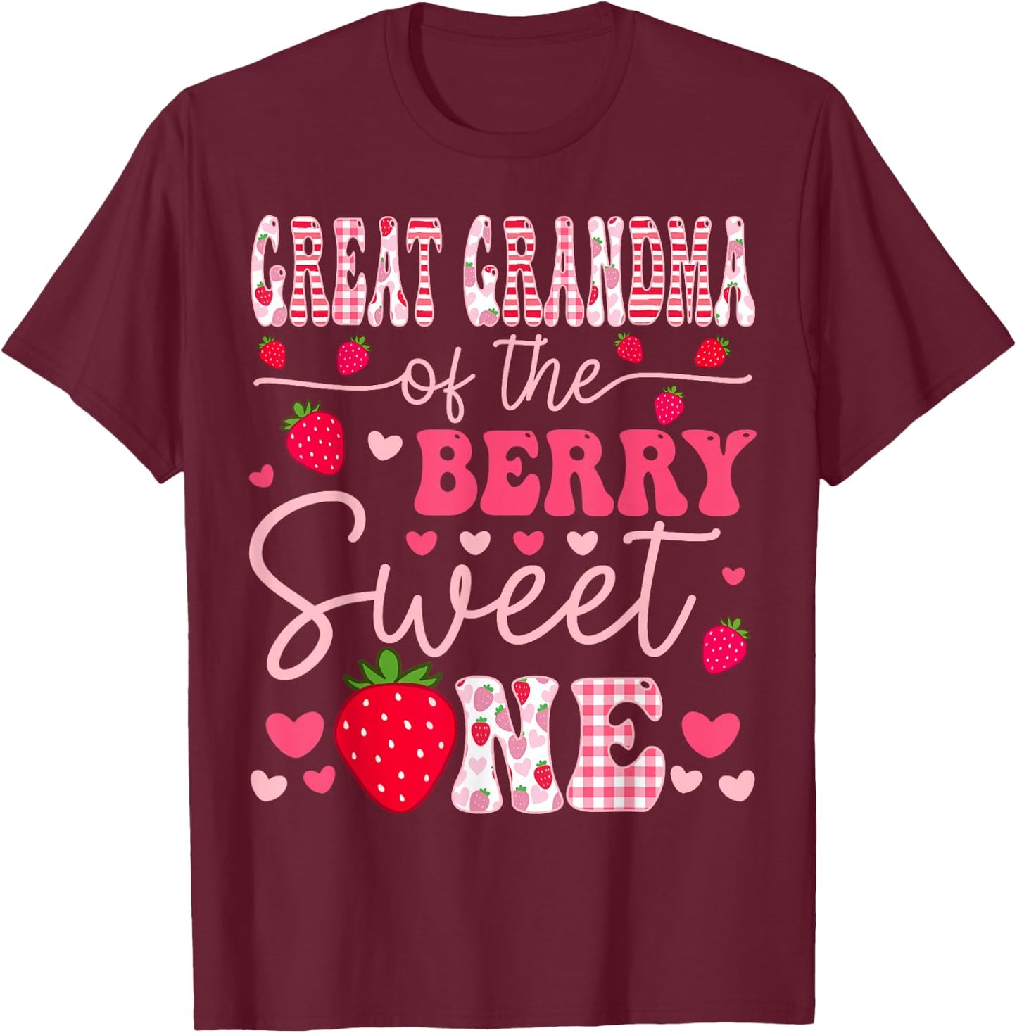 Great Grandma Of The Berry Sweet One Strawberry Groovy T-Shirt - T-Shirt | Maroon
