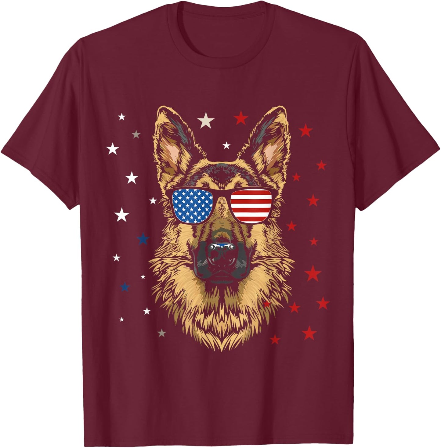 Patriotic American German Shepherd USA Flag Dog 4th Of July T-Shirt - T-Shirt | Maroon