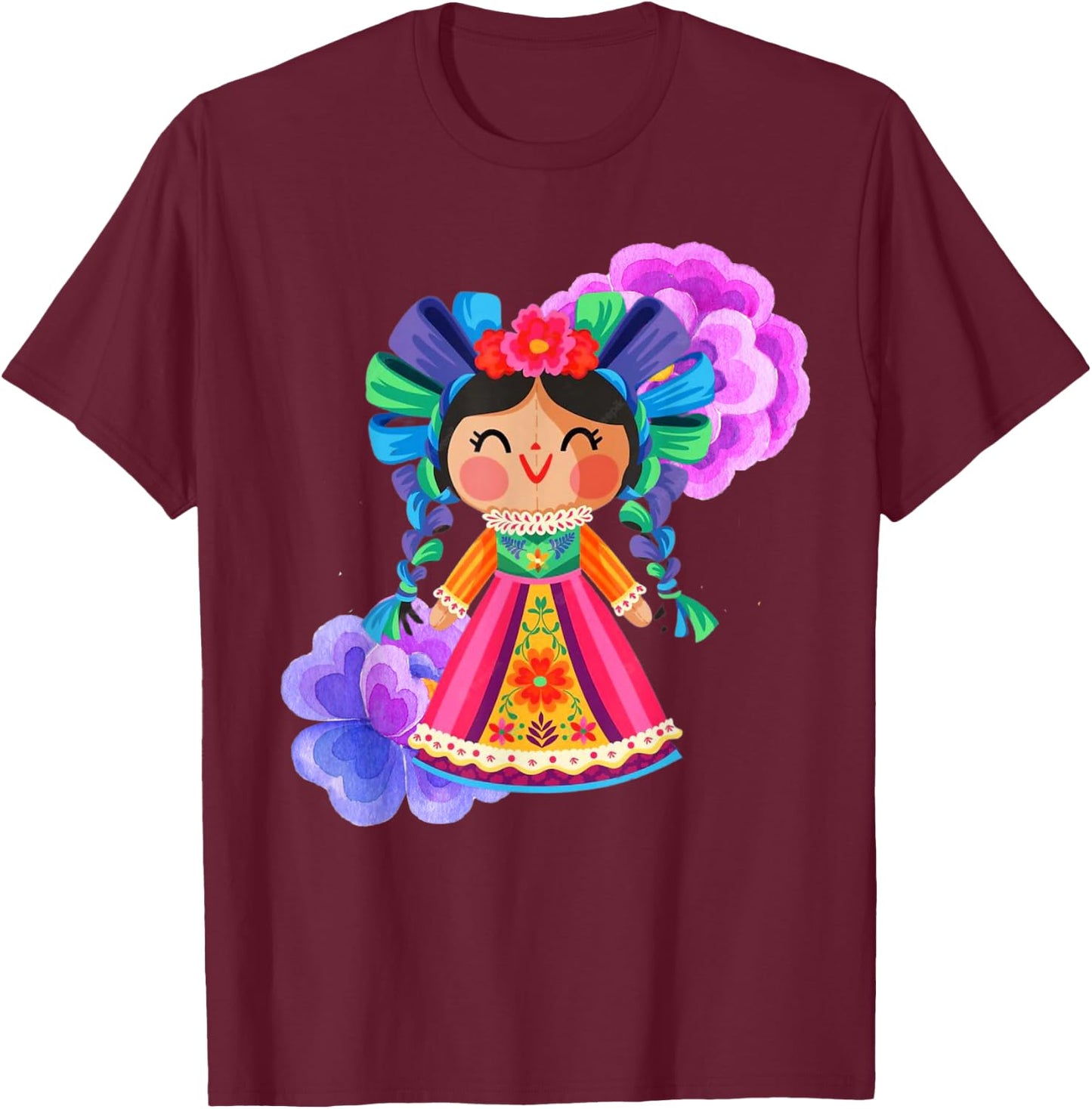 Muñeca Lele Mexican Doll T-Shirt - T-Shirt | Maroon
