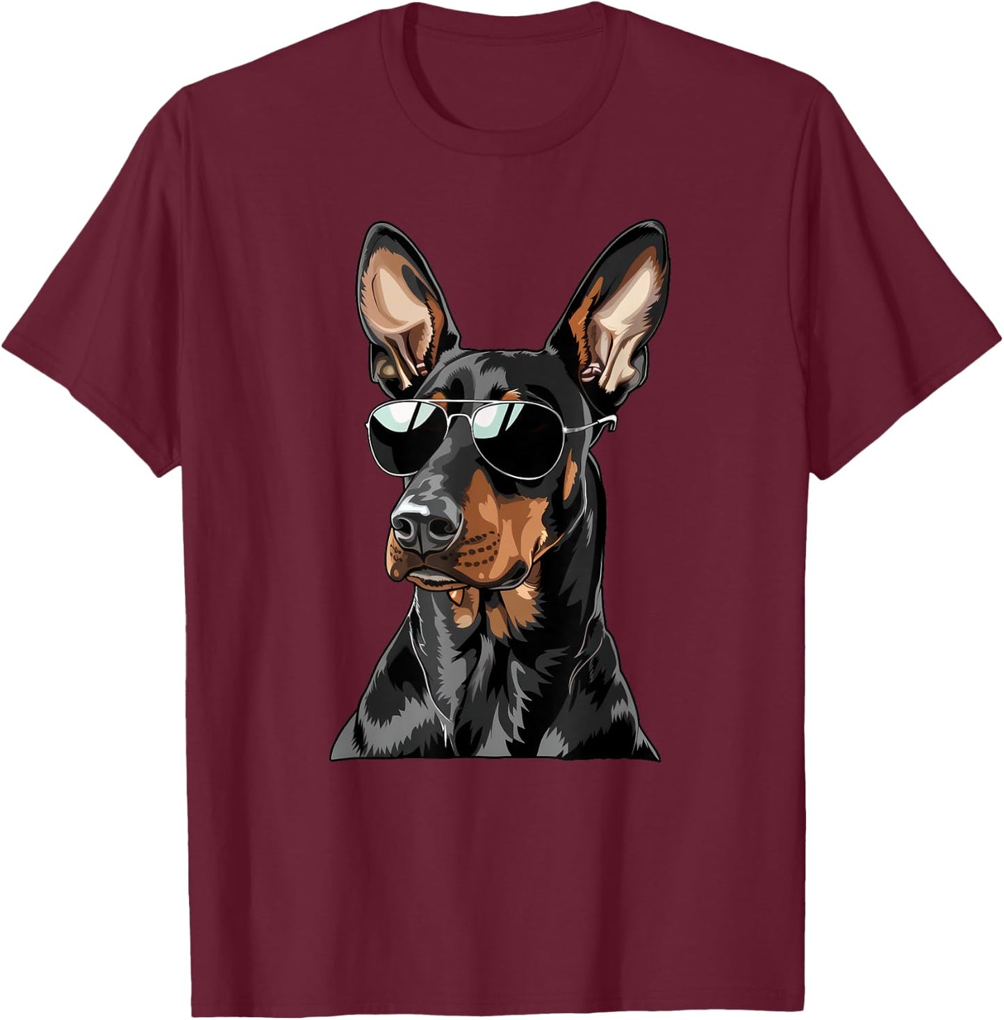 Doberman Pinscher Dog Sunglasses T-Shirt - T-Shirt | Maroon