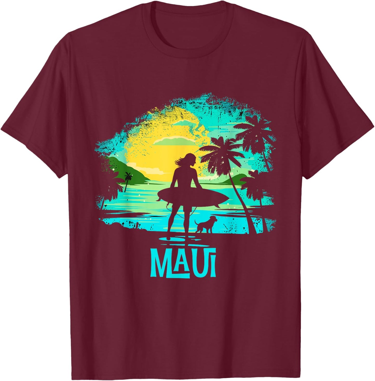 Maui Hawaii Surf Beach Surfing Hawaiian T-Shirt - T-Shirt | Maroon