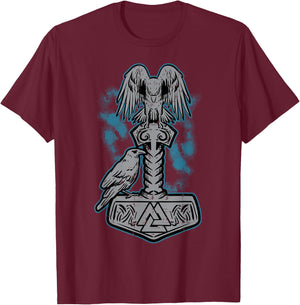 Viking Mjolnir Ravens Huggin Norse Mythology Men Women Kids T-Shirt - T-Shirt | Maroon