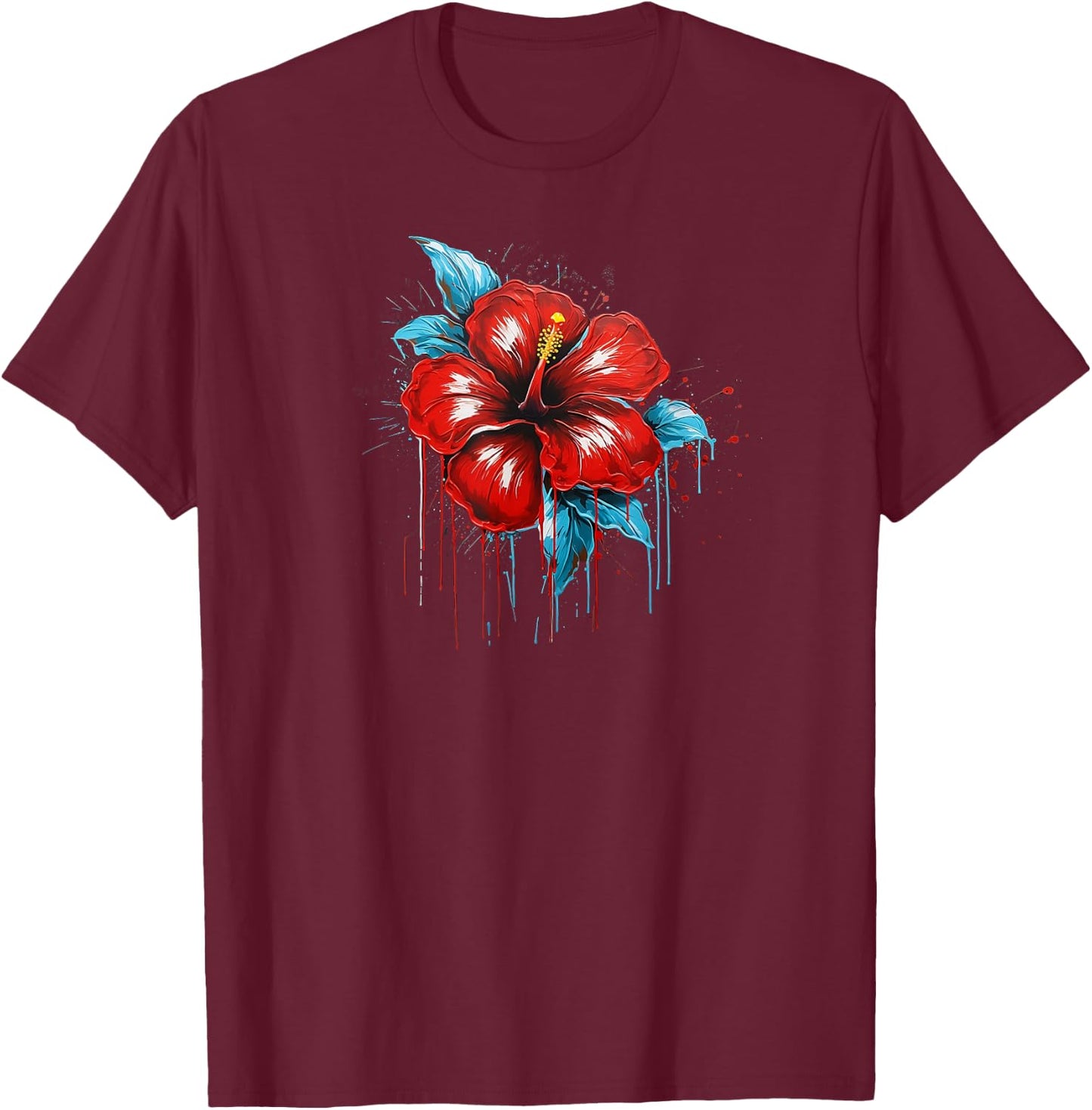 Red Hibiscus Funny Graffiti Trendy Cute Flower Fashion T-Shirt - T-Shirt | Maroon