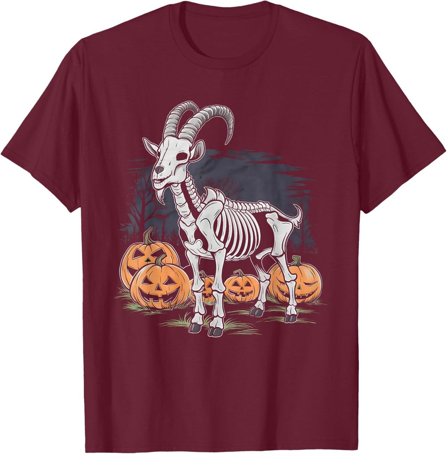 Spooky Goat Skeleton Halloween Creepy Gothic Funny Halloween T-Shirt - T-Shirt | Maroon
