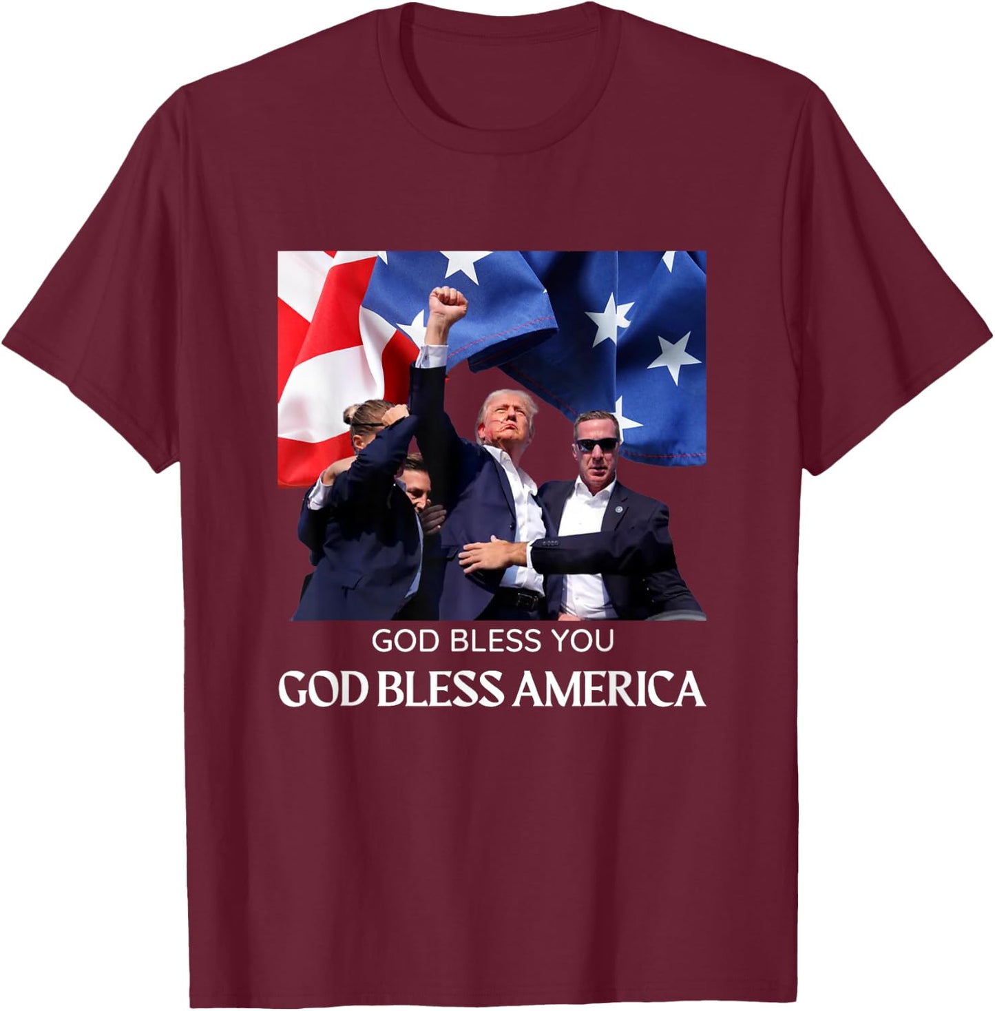 Donald Trump 2024 God Bless You - God Bless America T-Shirt - T-Shirt | Maroon