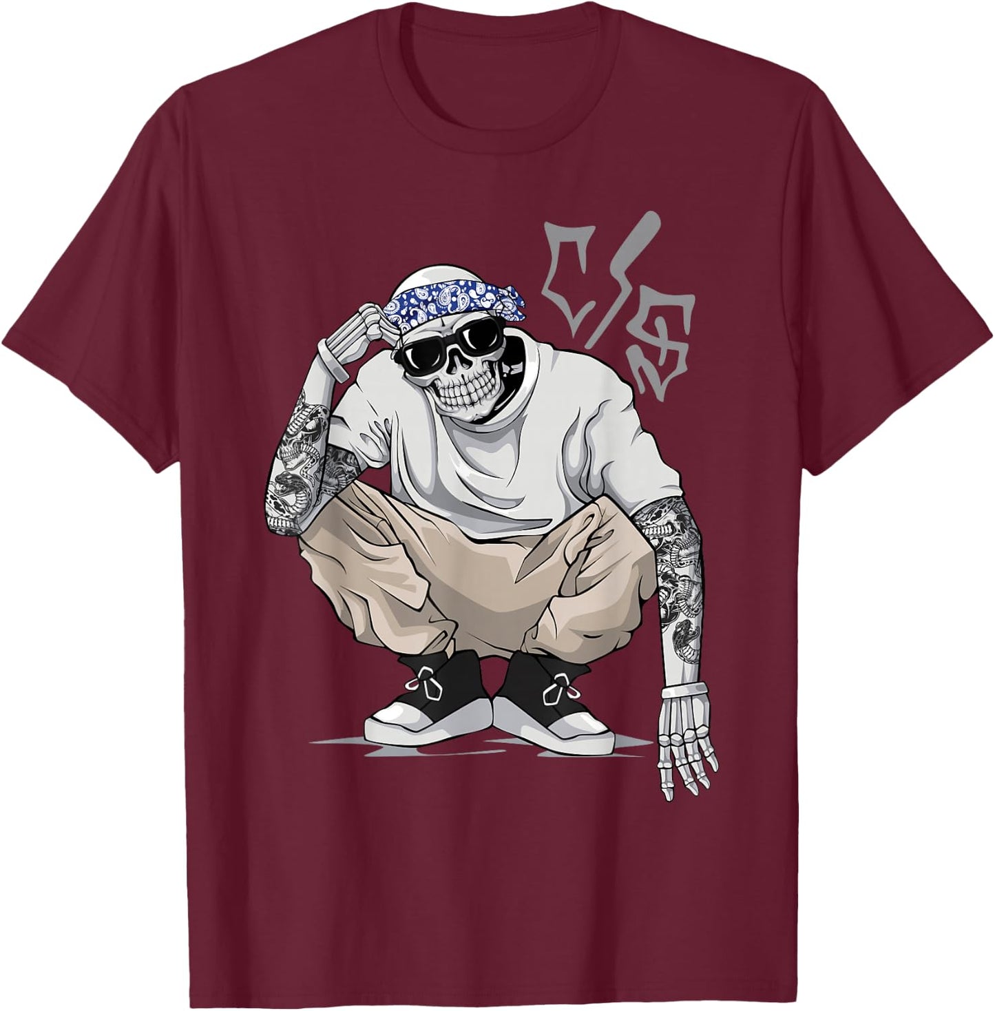 Cholo Chicano Tattoo Cool Mexican Gangster Skeleton Mexico T-Shirt - T-Shirt | Maroon