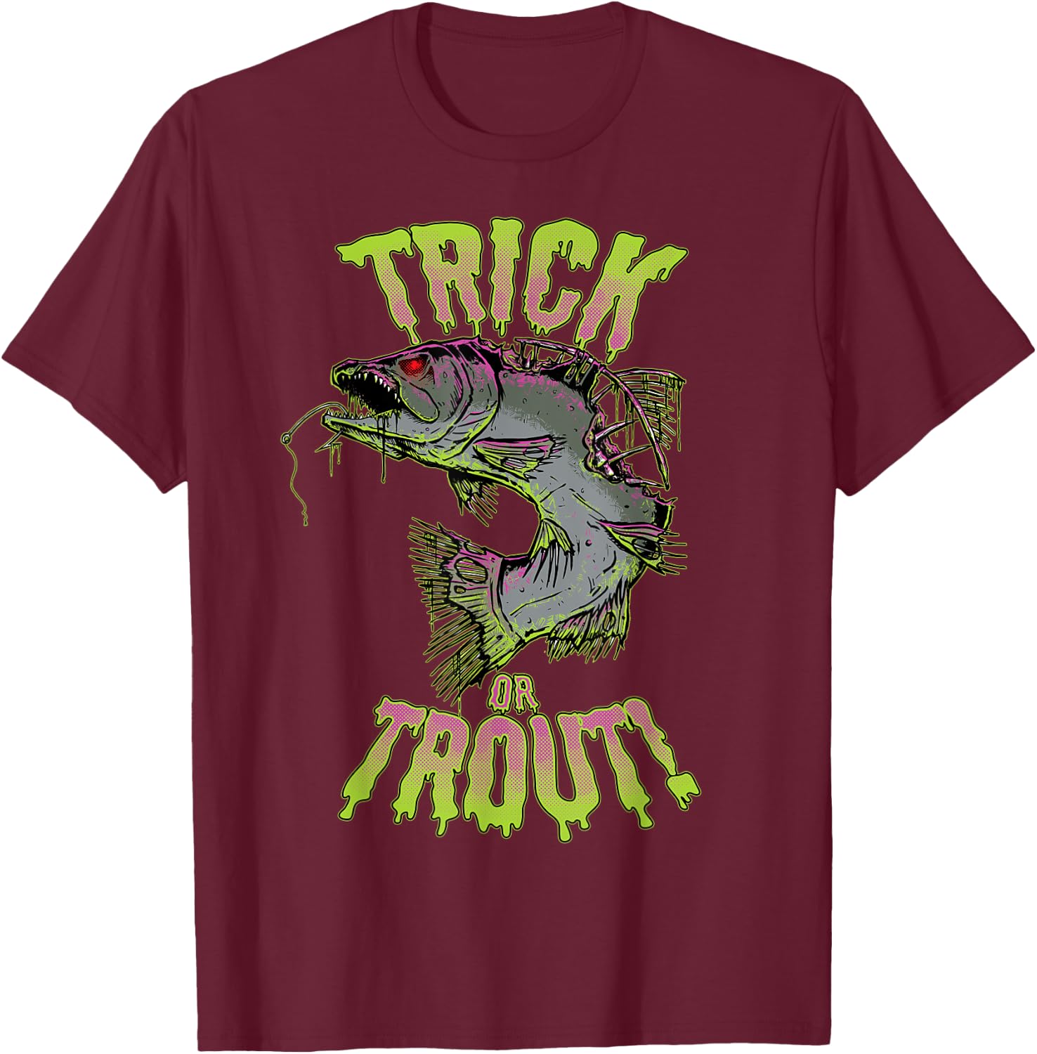 Funny Halloween Trout Fishing & Angling Trick or Trout T-Shirt - T-Shirt | Maroon