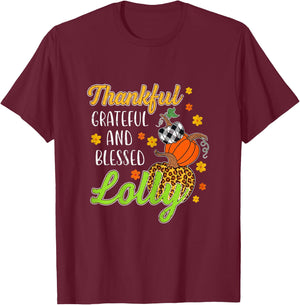Thankful Grateful Blessed Lolly Autumn Fall Pumpkin T-Shirt - T-Shirt | Maroon