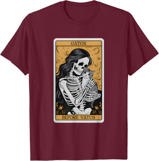 Gatos Before Vatos Funny Cat Tarot Card Cat Lady Cat Mom T-Shirt - T-Shirt | Maroon