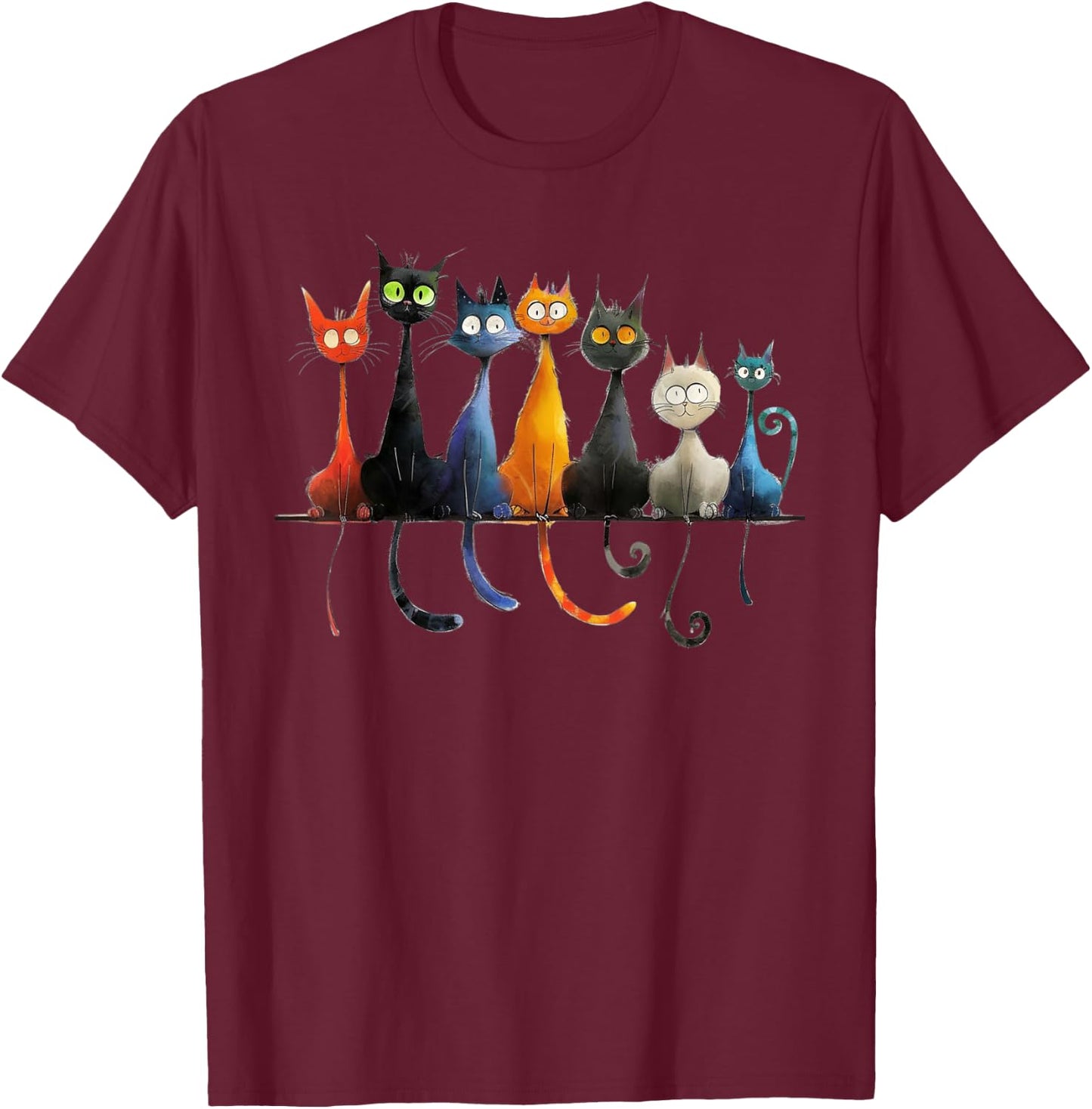 Whimsical Mid-Century Modern Look Cats 50& 60s Style T-Shirt - T-Shirt | Maroon