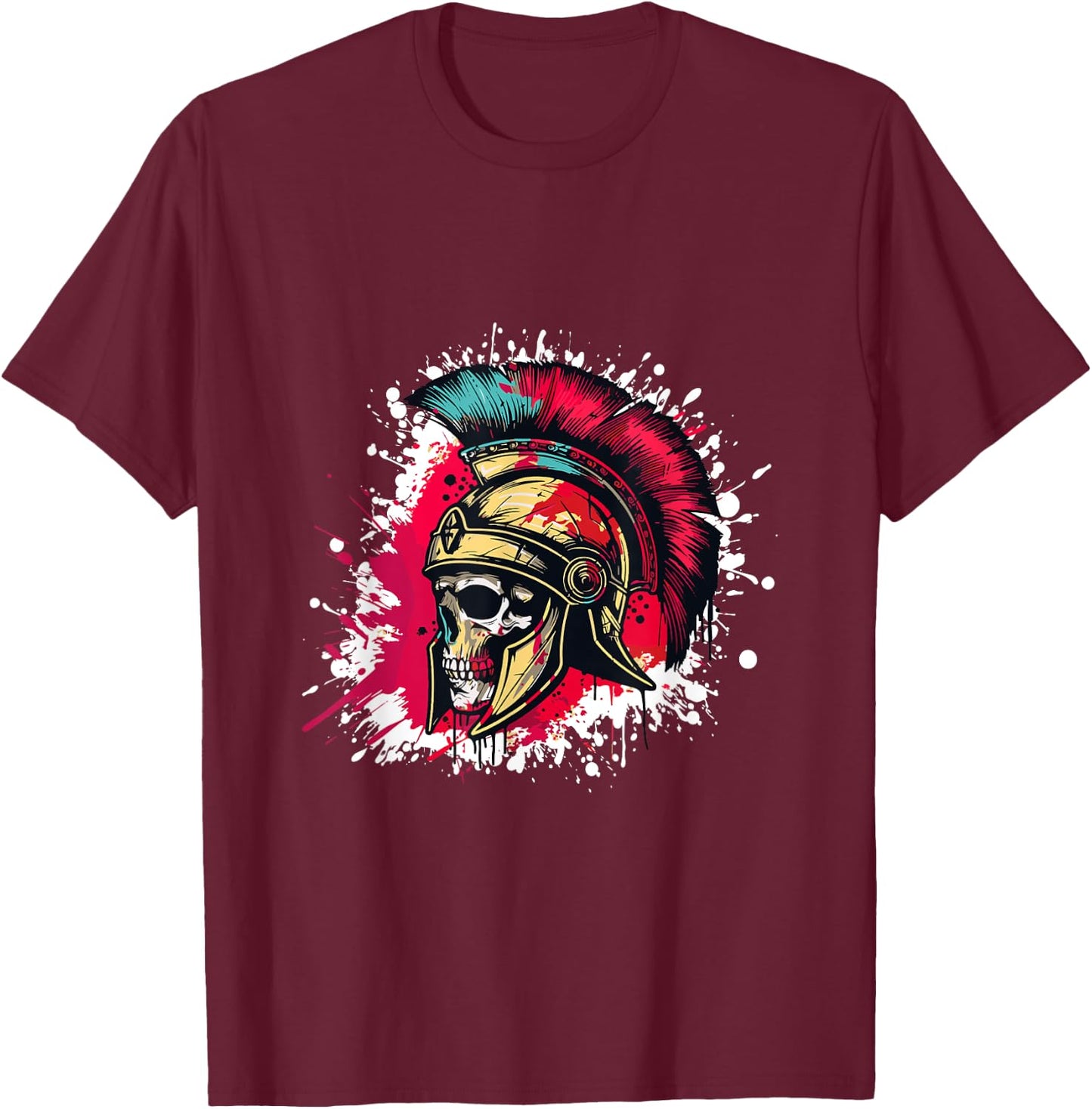 Spartan Skull Head With Helmet | Sparta Gladiator Warrior T-Shirt - T-Shirt | Maroon