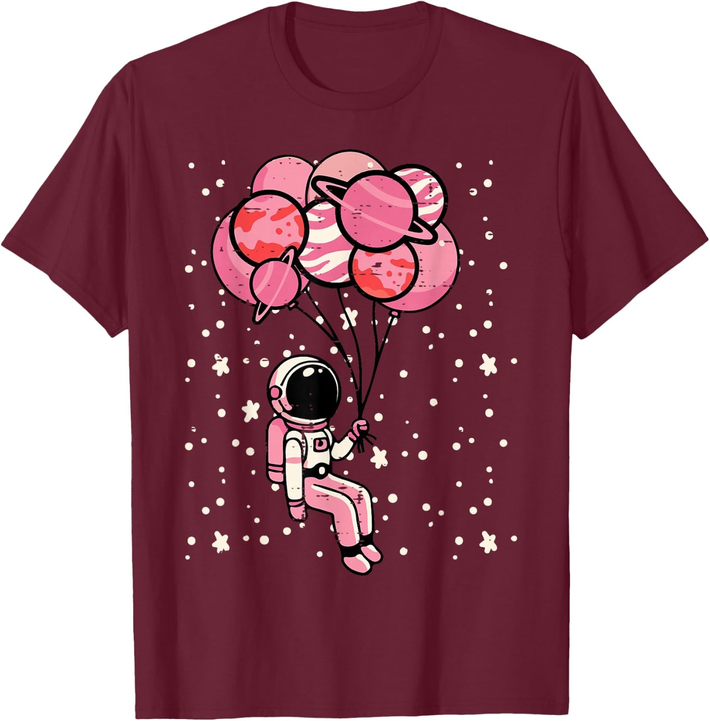 Astronaut Balloon Planets Space Galaxy Girls Kids Toddler T-Shirt - T-Shirt | Maroon