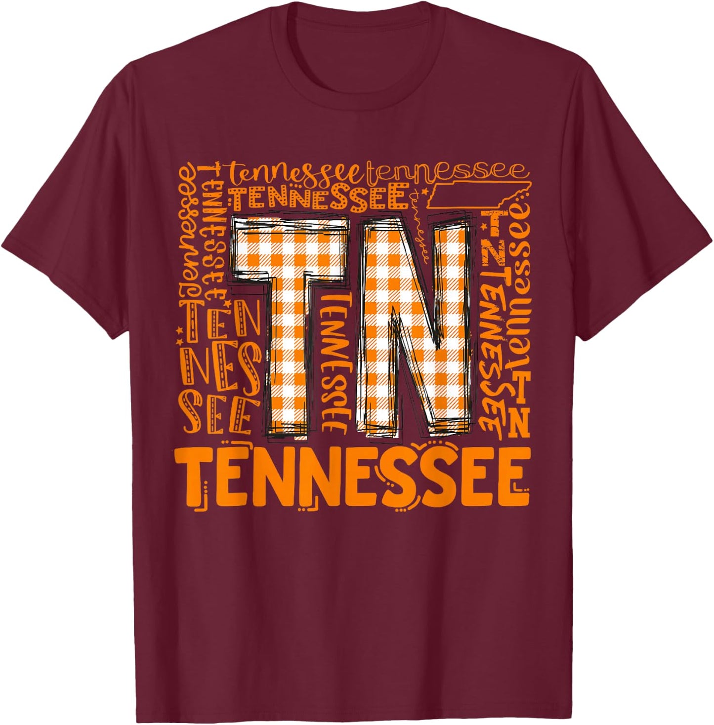 Tennessee State Flag Orange Plaid TN T-Shirt - T-Shirt | Maroon